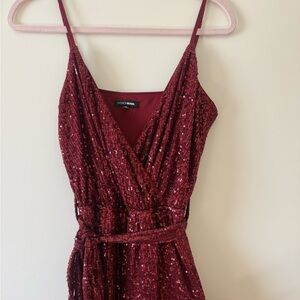 Fashion Nova Deep Red Sequin Jumpsuit